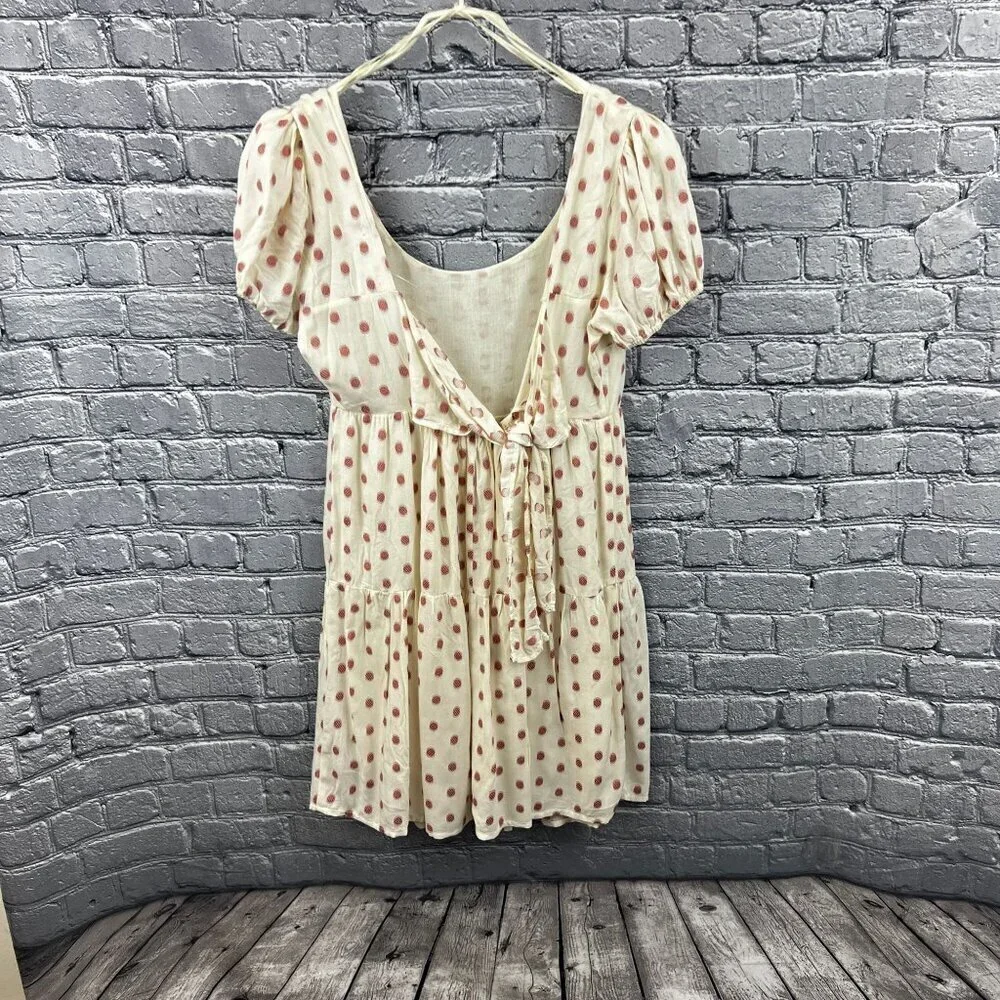 Max Studio Red  Polka Dot Mini Tiered Dress Tan Size S - Picture 5 of 8